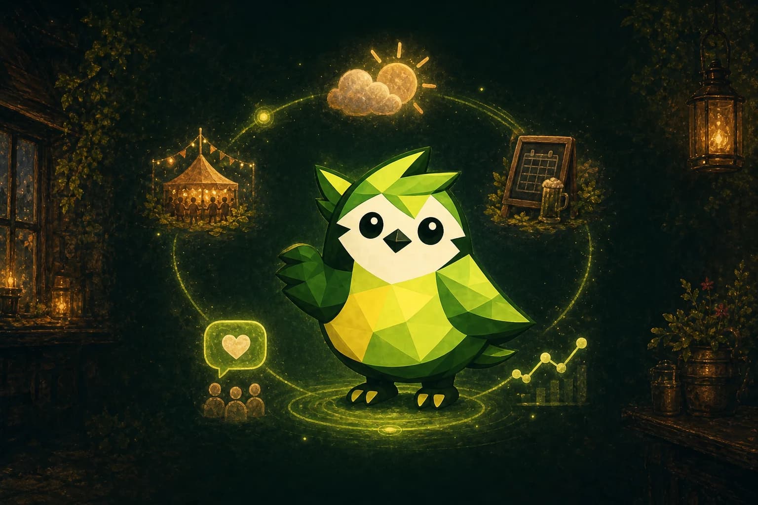 The modern faceted Pip mascot connecting useful local signals